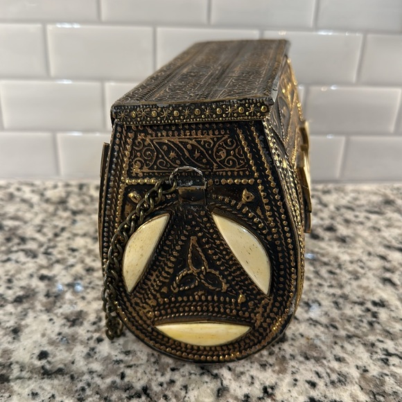 Moroccan Hammered Brass and Bone Purse - Picture 6 of 8
